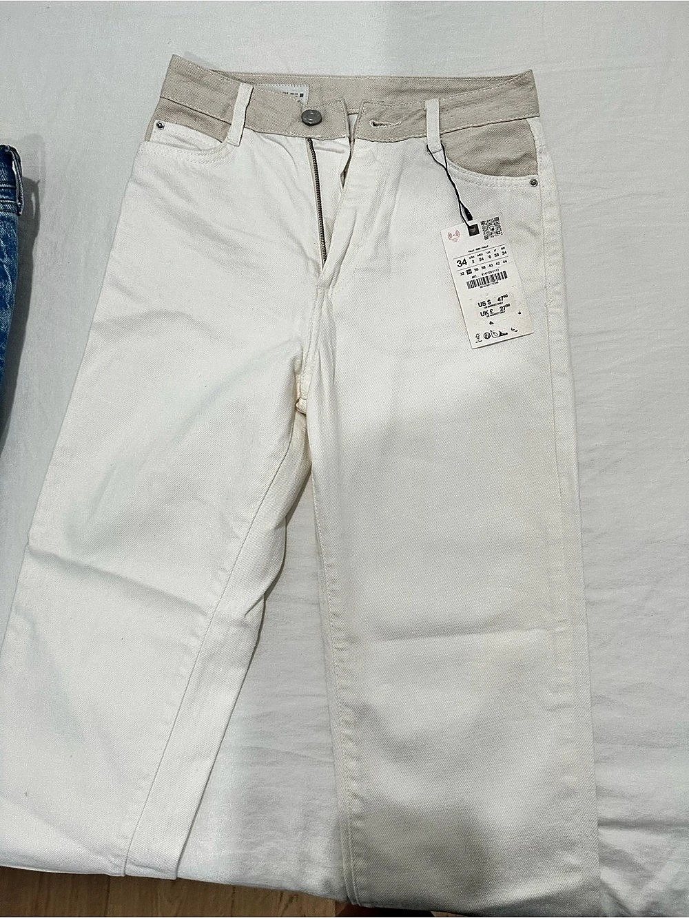 ZARA Women's Straight Leg Jeans White Waist 34 NWT